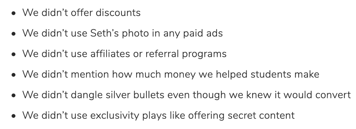 5/ Wes worked with Seth Godin to create one of the first truly brand-driven courses, the  @alt_MBAThey avoided tactics like these that would have brought in a windfall in the short term, because they wanted to build a long-term reputation