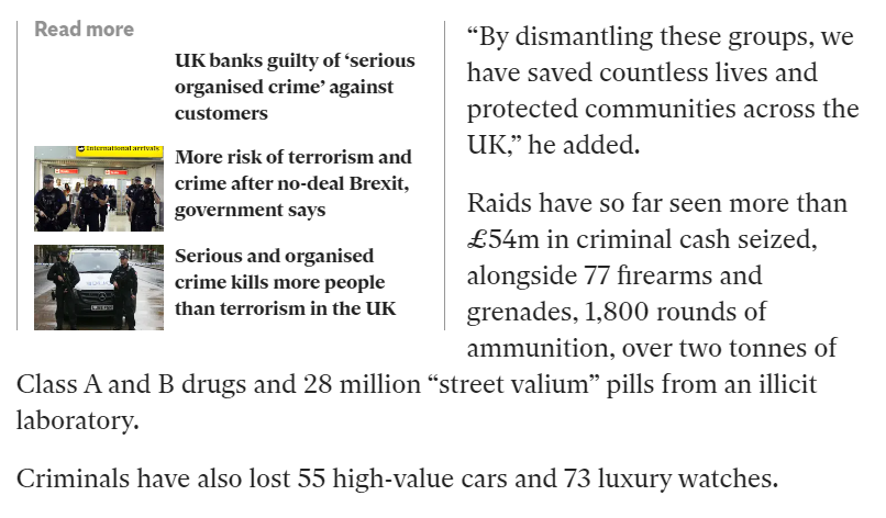 Seizures include £54m in cash, weapons, 2 tons of drugs, 55 high-value cars & 73 luxury watches!