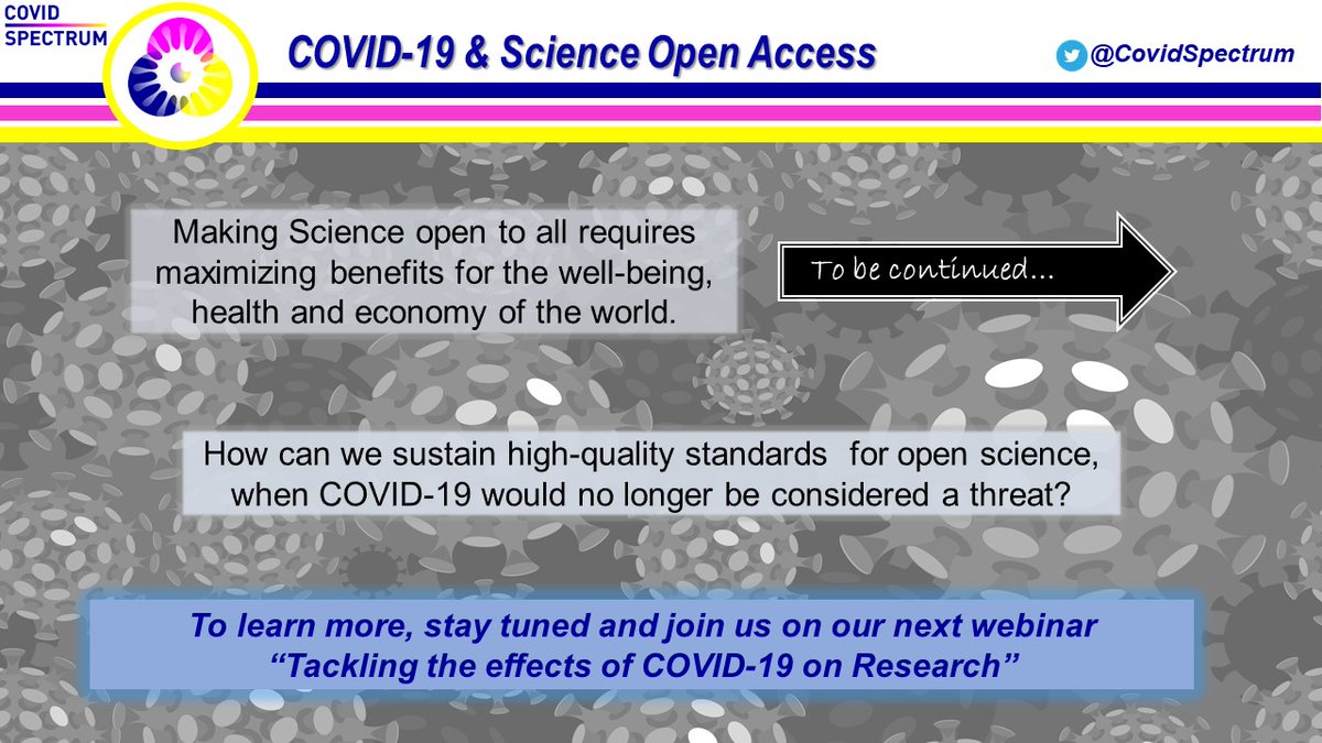 CovidSpectrum's tweet photo. Thread (5/6) Covid19 &amp; Open Access:

How can we sustain high-quality standards for open science, once COVID-19 is no longer be at the center stage of the global conversation?

Open Access should be emphasized and supported by all stakeholders. https://t.co/q497rWYAvh