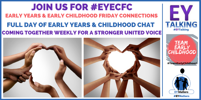 EY_Matters's tweet photo. Join us tomorrow for #EYECFC #earlyyears #EarlyChildhood Friday Connections where we come together as #OneSector #EYTalking #TeamEarlyChildhood #EYMatters & one of the threads we are looking at is the #EYFS reforms https://t.co/AbVFn76wGh