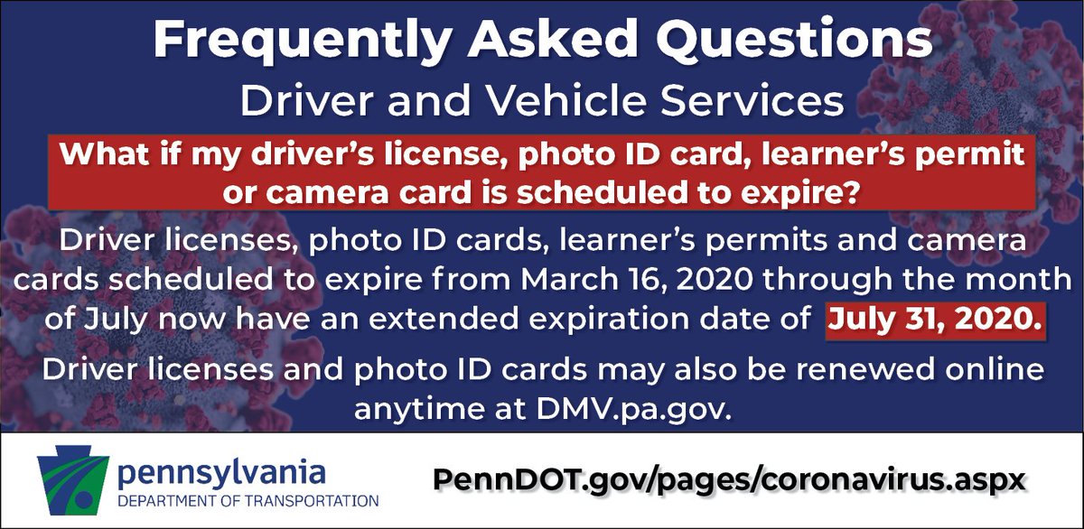 Pa Department Of Transportation On Twitter Icymi If Your Driver S License Photo Id Card Learner S Permit Or Camera Card Was Scheduled To Expire From March 16 Through July The Expiration Date Is