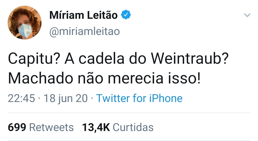 AbrahamWeint's tweet photo. Coitada da Capitu, está bem velhinha e perdeu os dentes da boca. A jararaca da míriam leitão, que também está acabada, poderia emprestar a dentadura dela. Eu sei que é nojento, porém, a Capitu não liga. Afinal, ela é apenas uma cadela... https://t.co/Qua3YTNgWB