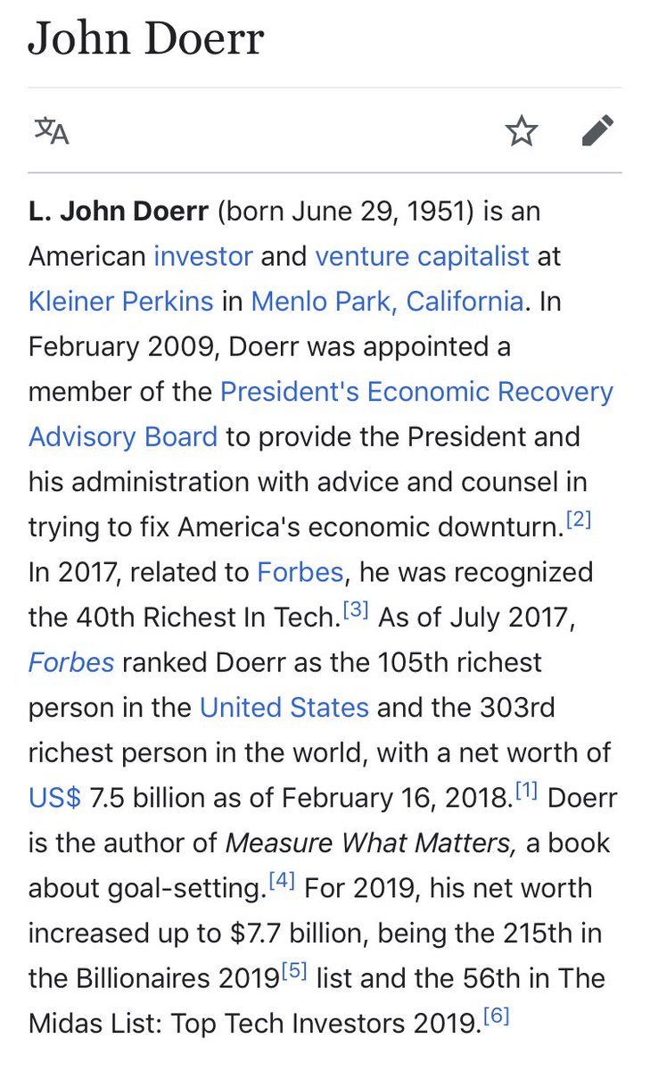 L. JOHN DOERRINVESTOR “EXTRAORDINAIRE”Started at Intel (see #3)Venture capitalist for GOOG & AMAZserves on the board of the Obama FoundationCo-Founder with *MZ* on FWD US, which does illegals amnesty, brings in foreign STEM H-1B visas (think Chyna)