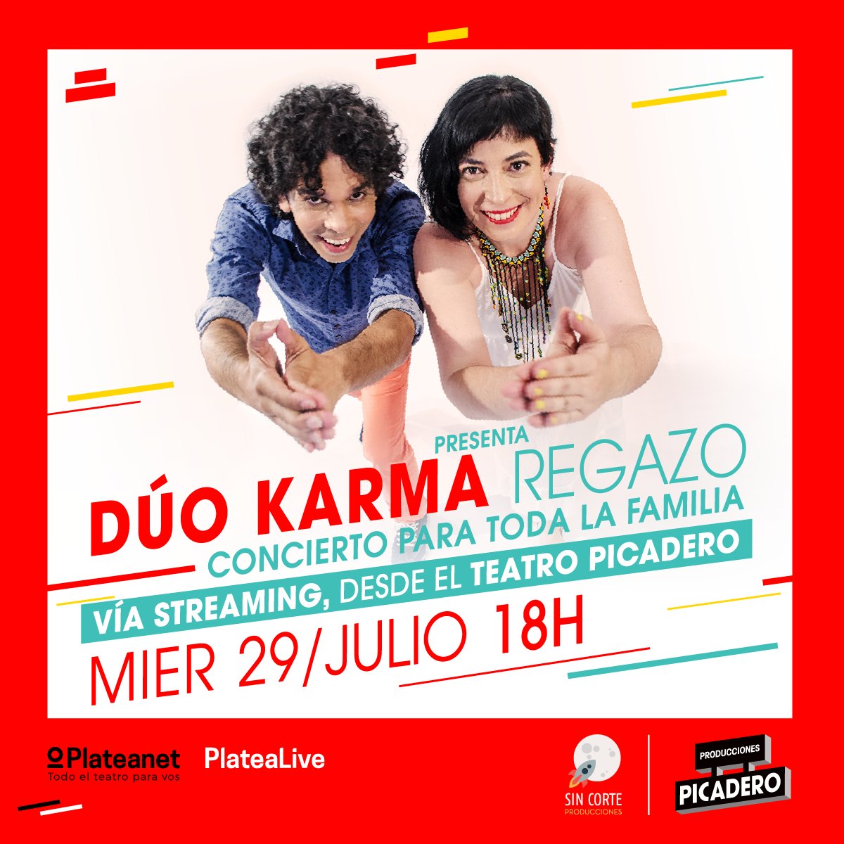 TeatroPicadero's tweet photo. El Miércoles 29 de Julio presentamos un nuevo show #Regazo
Música que transita por lo sensorial hasta lo lúdico, con tradicionales ritmos cubanos y la poética propia del @duo_karma
.
.
Conseguí tus pases ingresando en https://t.co/F1TjCiPlsw https://t.co/5e2ufrVgUN