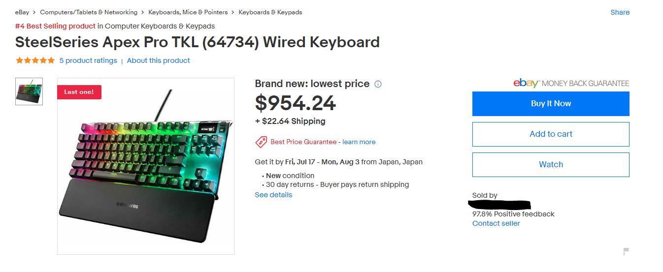 SteelSeries Apex Pro TKL (64734) Wired Keyboard for sale online