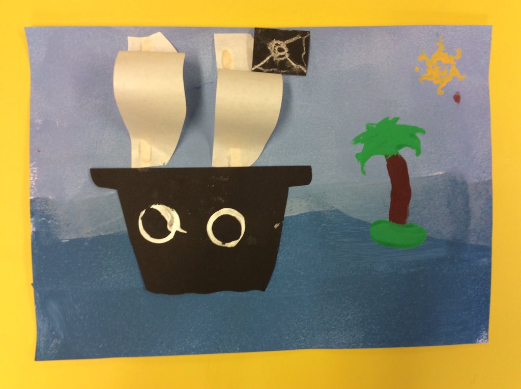 Withington_hfds's tweet photo. Check out this fantastic pirate artwork by pupils in bubble 1. They used a range of different techniques and materials to create their finished picture. #bubble1 #pirates #eyfs https://t.co/2CWdI6Vgw4