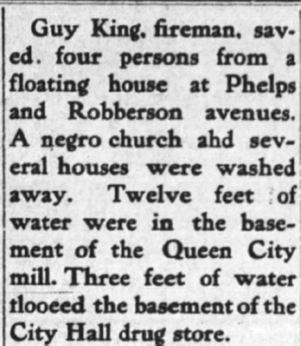 Newspaper accounts from July 1909 record the destruction of an unidentified African American church and several houses that were "washed away" by the flooding from Springfield's Jordan Creek.
