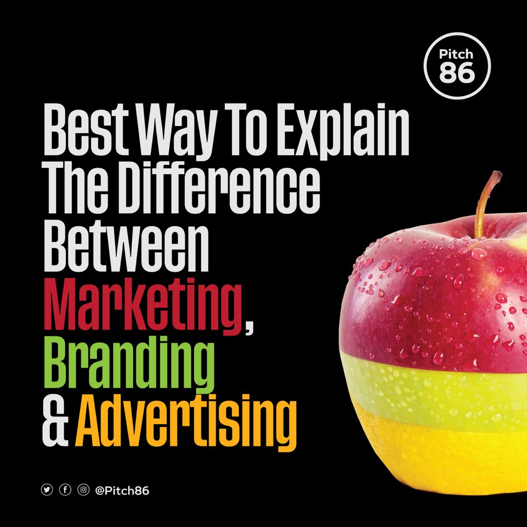 86Pitch's tweet image. Best Way To Explain The Difference Between Marketing, Branding and Advertising

.
@pitch86

#pitch86 #Typography #Adode #ui #uiux #daymonbola #productdesign #graphic #creativity #logodesinger #logomaker #branding #designer #trends #Entrepreneurial #brandidentity #mentorship