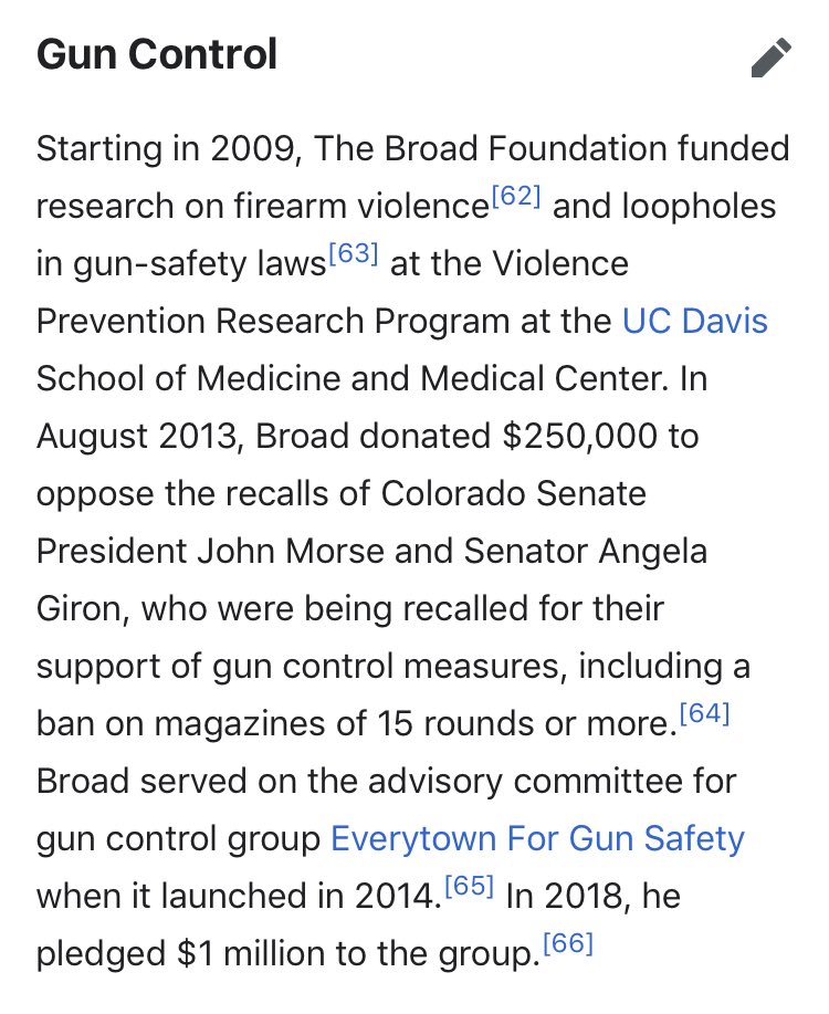 32/ ELI BROADAnother Big “Under the Radar” one...EPSTEIN TIESSOROS TIESPOPULATION CONTROLANTI-GUNDONATIONS TO HARVARD & MIT (Epstein connections) for Genomic ResearchWorks with Children Charities & helped build Walt Disney Concert Hall