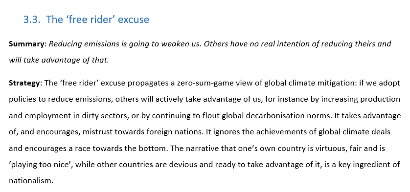 Discourse of  #ClimateDelay #3: the 'free rider' excuse. It's when they say: "we would *love* to reduce emissions, but others won't play along, right? So what's the point?"