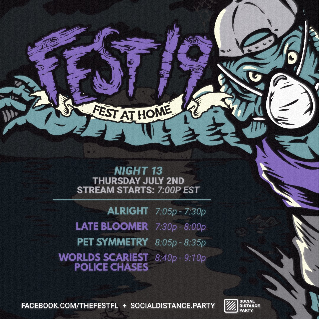 watch now: @alrightnc, <a href="/LateBloomerNC/">Late Bloomer</a>, <a href="/PSmusicdotcom/">Pet Symmetry</a>, and Worlds Scariest @PoliceChases perform tonight on The Fest's weekly Fest At Home series brooklynvegan.com/todays-livestr…