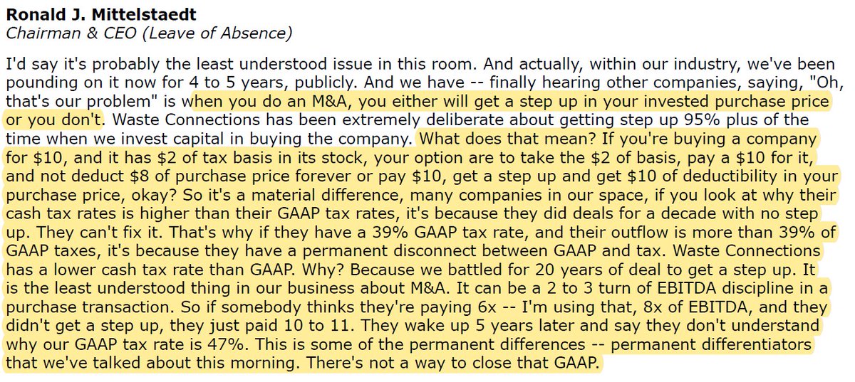  $WCN on M&A discipline: "We battled for 20 years of deals to get a step up". Good culture compounds small, good, decisions.