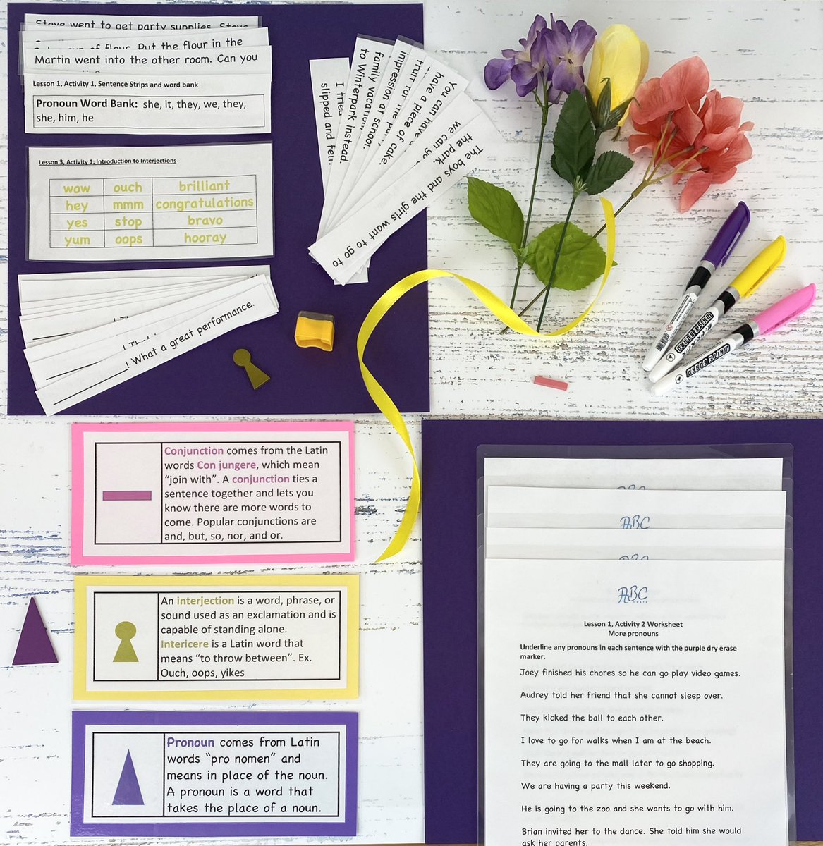 AbcCrate's tweet image. “Grammar Kit 3: Pronouns, Conjunctions, and Interjections,” is now available @abc-Crate.com #learningresources #languagelesson #learningwithfun  #grammar #grammarmatters #grammarlesson #elementaryteacher #middleschool #languagelearning #grammarteacher #homeeducation