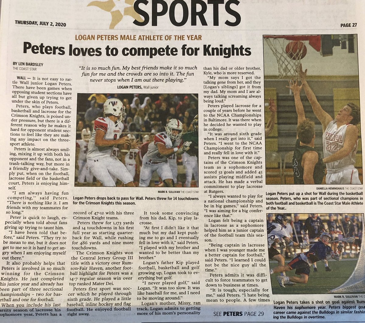 Congratulations Logan Peters. The Coast Star Male Athlete of The Year!