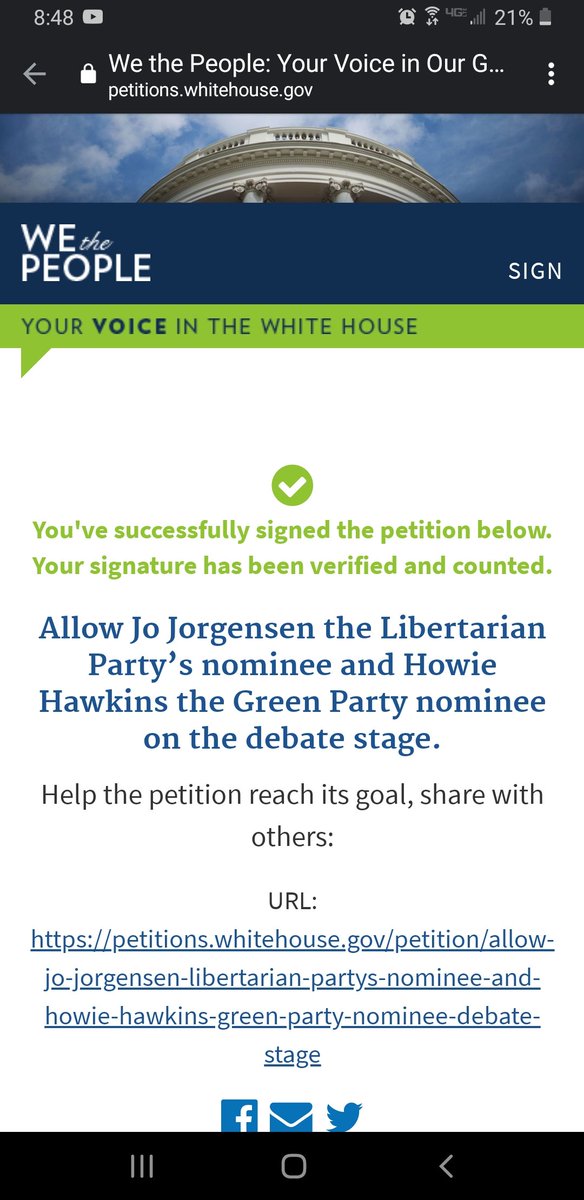 Being Libertarian Su Twitter If 100 000 People Sign The White House Has To Respond Allow Jo Jorgensen The Libertarian Party S Nominee And Howie Hawkins The Green Party Nominee On The Debate Stage