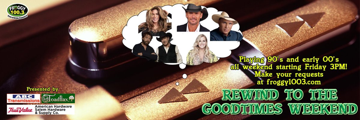 Froggy1003's tweet image. Are you ready to rewind to the good times!? 90’s &amp;amp; early 2000’s country all weekend! What would you like to hear? #FroggyRewinds #RewindToTheGoodTimes #90sCountry #Early2000sCountry #Froggy1003