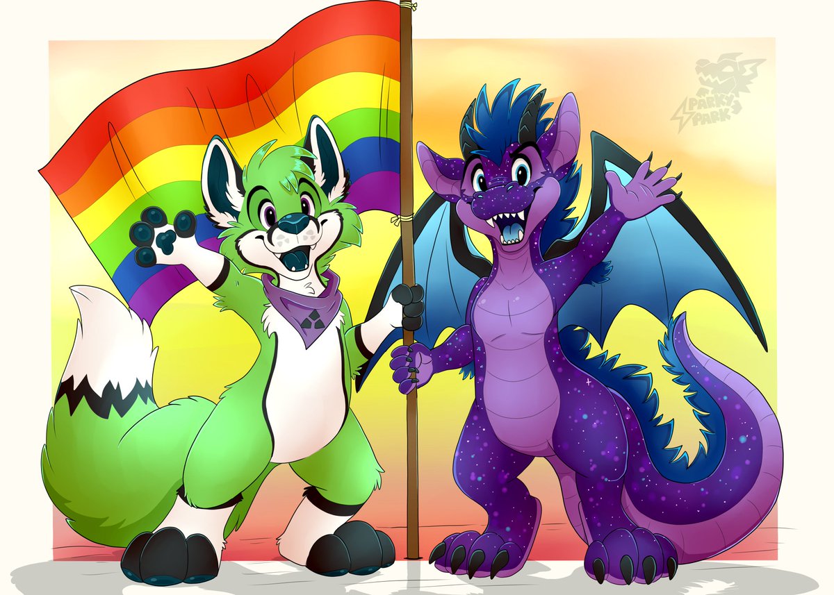 While pride month may be over remember to love yourself and always the best person you can <3  Pic featuring myself and <a href="/FoxTurt/">Turt Megaplex</a>  
Art by @sparkyofthethun !