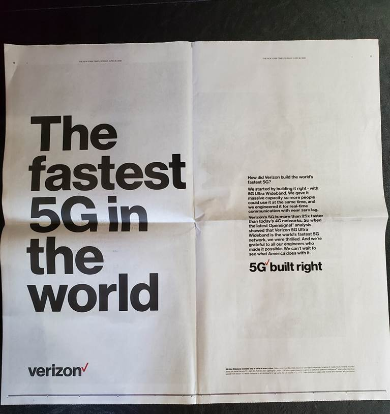 NevilleRay's tweet photo. *This @Verizon advertisement 👇🏻 is roughly the same size as their entire 5G coverage area in the US 😂😂 https://t.co/ARInRbYSQ7