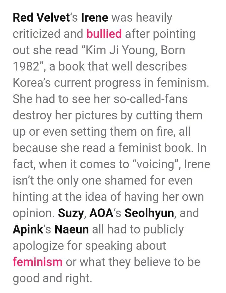 Normalise female kpop idols being feminists. Let them wear what they want, read what they want and Express their beliefs 