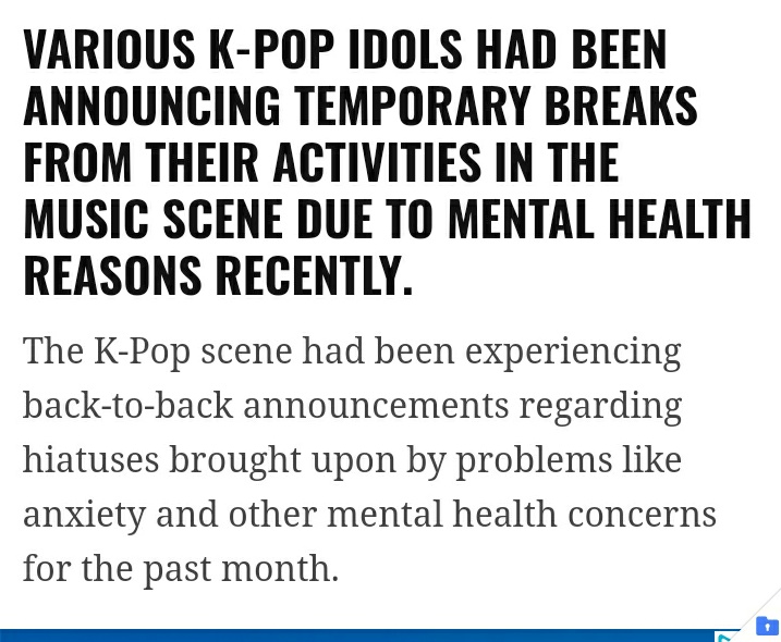 Self care. Seeing artists take a break from activities for their health is a really good thing, and I hope it continues for long enough that people wont make a huge deal out of it any time an idol is overwhelmed by their workload