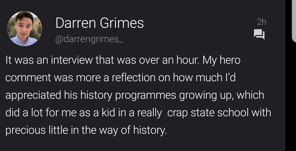 See, I've been a working class lad from an isolated, impoverished area who went to an overstretched underfunded state school my whole life, and I've never once publicly idolised a massive racist. Am I doing it wrong?