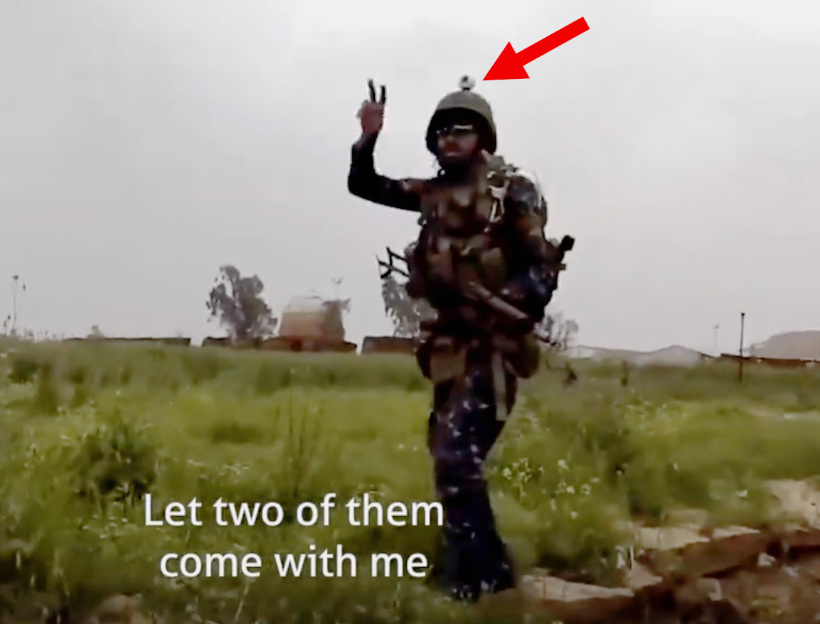 A squad of police commandos were sent into heavy underbrush to intercept SIX Armed Islamic State suicide bombers attacking the police-commando headquarters.An overhead drone fed video to the HUD set, and the officer used a helmet-mounted GoPro to send video to the headquarters.