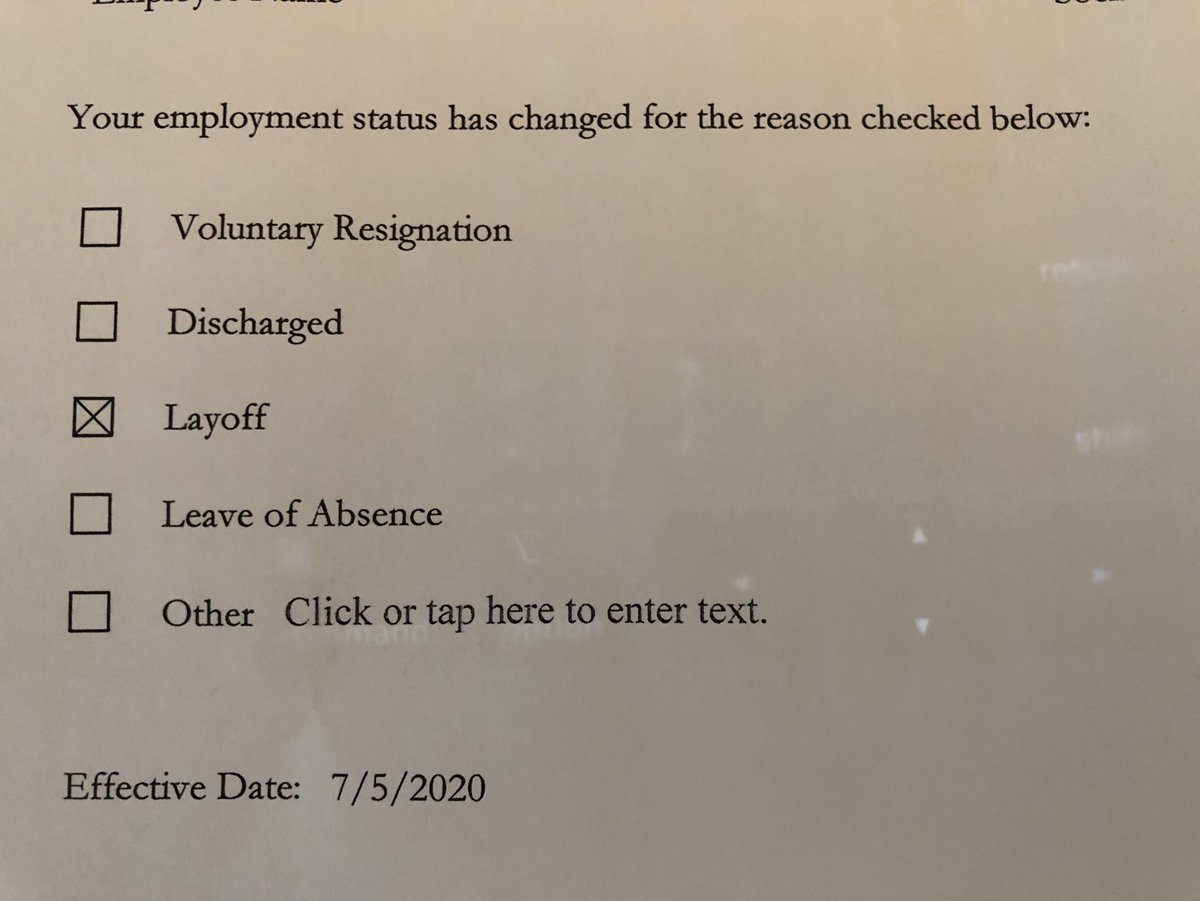 This is how my fiance's company that he's worked for for two years, recently at risk to his health, laid him off during a pandemic. A form letter.