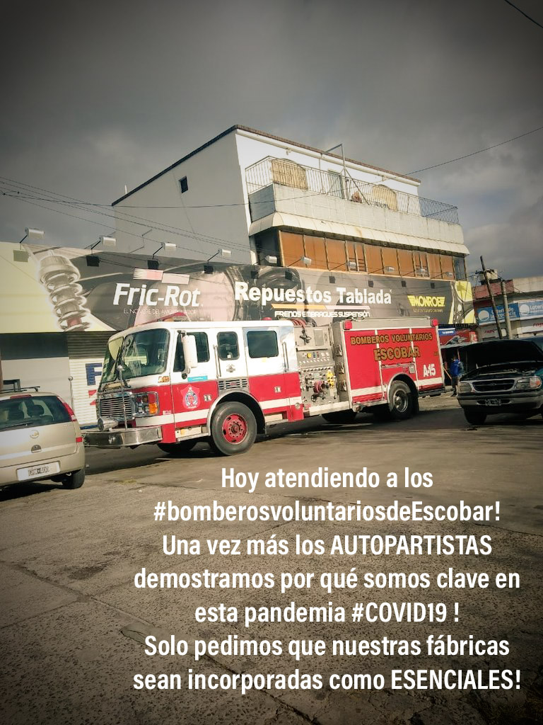 CarxonService's tweet image. Hoy atendiendo a los #bomberosvoluntariosdeEscobar!
Una vez más los AUTOPARTISTAS demostramos por qué somos clave en esta pandemia #COVID19 !
Solo pedimos que nuestras fábricas sean incorporadas como ESENCIALES!
#Argentina