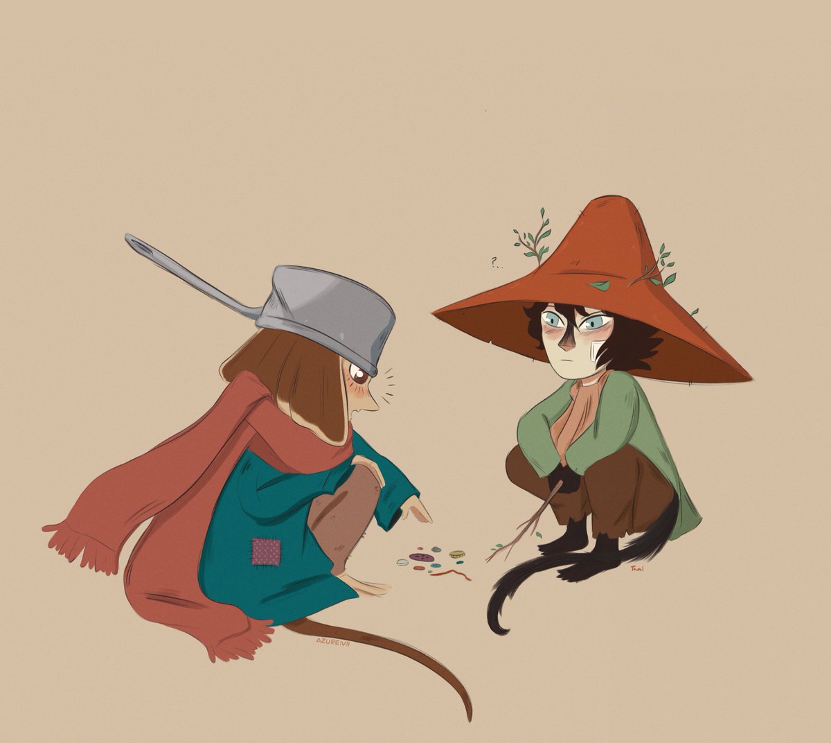 wreniriis's tweet image. Young Joxter and Muddler,,
I like to think that they (and Hodgkins) knew each other long before Moominpappa met them :) 
#moomin #joxter #muddler