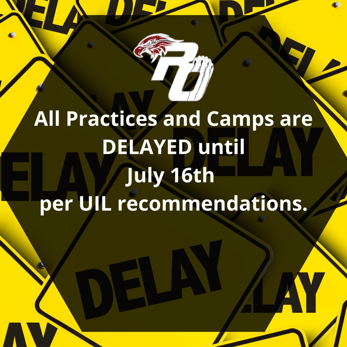 RedOakYFA's tweet photo. We have Canceled all Practices and Camps until July 16th per UIL recommendations. Give our little hawks a hug! #football #ROPWFA #GoHawks #LittleHawks https://t.co/ttbEbs53kf