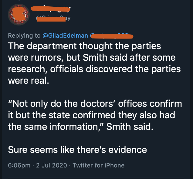 Let’s talk about media literacy for just a sec. First, read the attached tweet - responding to the Wired reporter who wrote that no, there is no evidence that Tuscaloosa was ripe with COVID-19 parties. (Story here:  https://j.mp/2ZzAN47 )