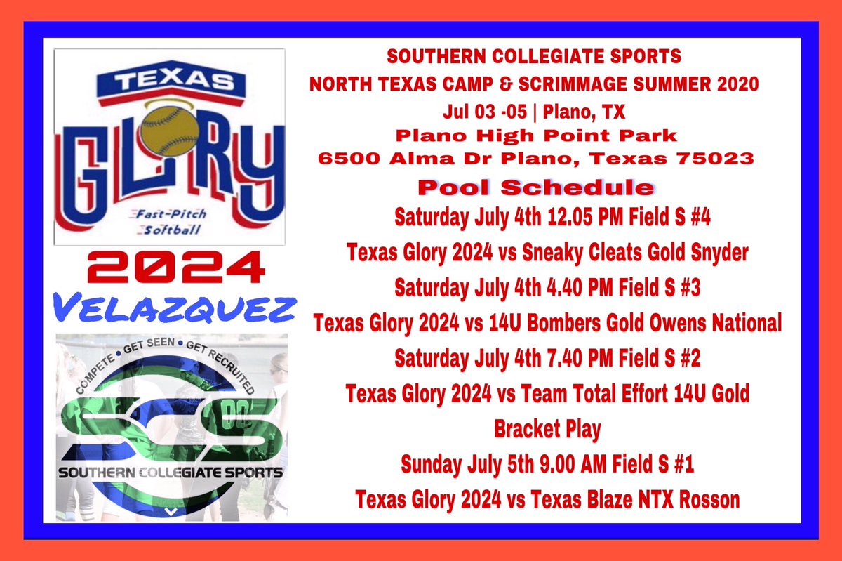 texasglory2024's tweet photo. The #TexasGlory2024 girls will be playing up to 16U this weekend in the USSSA North Texas Camp & Scrimmage Summer 2020. All games will be streamed on ATHLETESGOLIVE code 4261. @USSSAFastpitch @SCS_camps @TexasGlory @AthletesGoLive #KeepGrinding πͺπ₯β€οΈπ£ @rickcowan68 https://t.co/iPfUvn6xjq