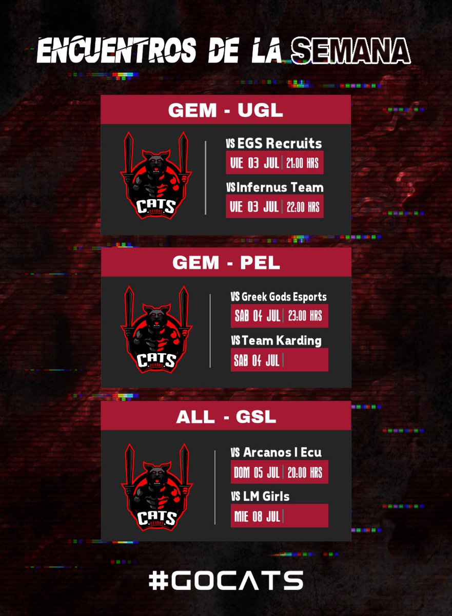 #AgendaCR| Estos son nuestros encuentros próximos a disputar🔥 ¡Esperemos dar lo mejor y poder obtener mejores resultados!  

¡VENGA CATS! ¡VENGA DEMONS! 

#AlwaysDemons🐈