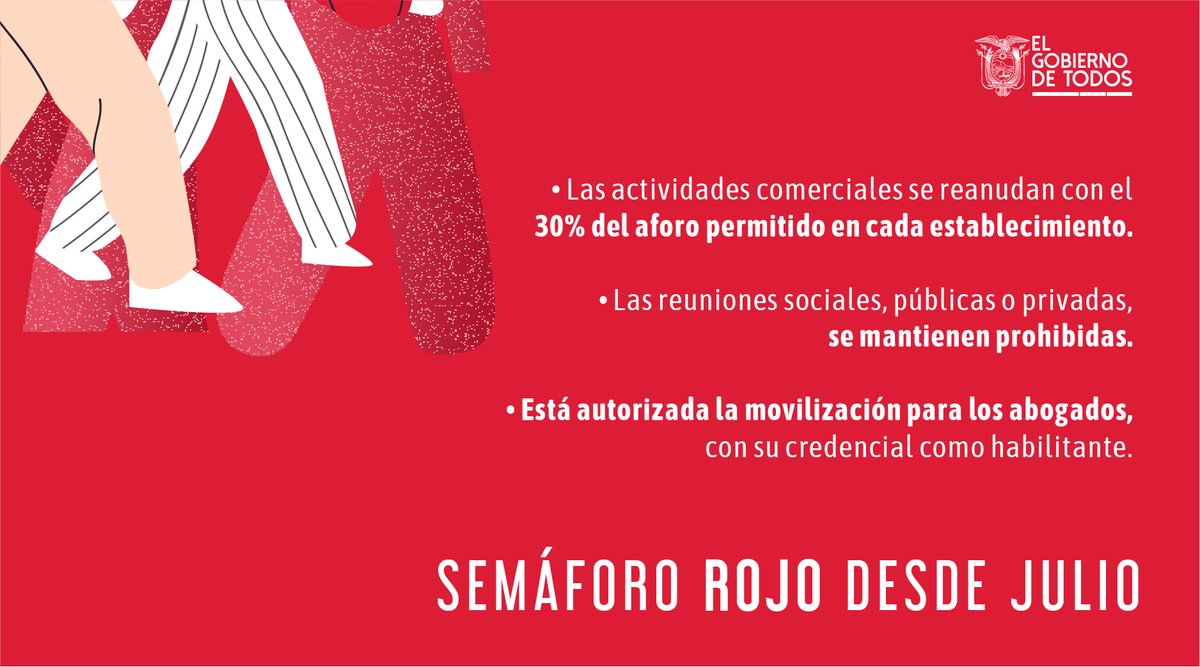 ComunicacionEc's tweet photo. Conoce las normas actualizadas del #SemáforoEc🚦 en color rojo🔴, que están vigentes desde este 1 julio.
 
📌¡Recuerda! La emergencia aún no ha terminado, respetemos las medidas y así #NosCuidamosTodos. https://t.co/XJzbIREBnt