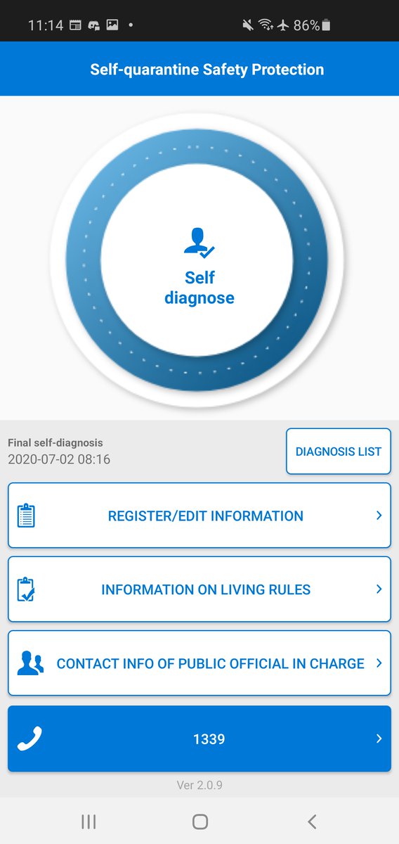 Here's what the app looks like. I need to update my temperature and any symptoms twice a day for the next 2 weeks. If I don't, people will come to my door and ensure I fill it out. GPS is also enabled to ensure I stay at home for the next 14 days.