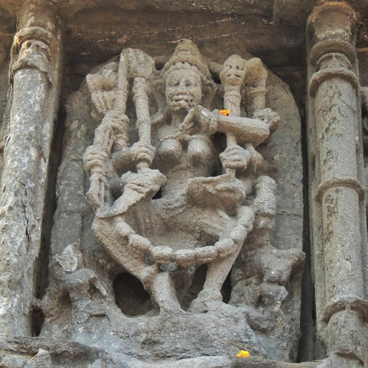 अंfor अंबरनाथ शिवालय,/ Ambernath Shiva Temple. Mahakali or Chamunda, emaciated , yet beautiful. Holding a skull, and weapons of all gods, wearing a garland of skulls.  #AksharArt  #ArtByTheLetter (9/10)