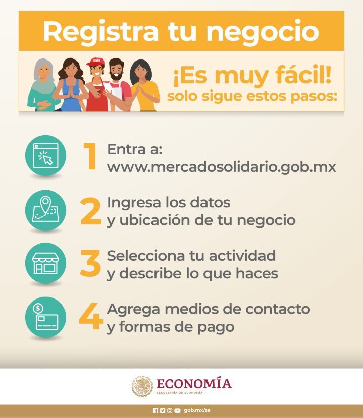 SE_mx's tweet photo. Registrarse en #MercadoSolidario es muy fácil:
Solo debes:
1⃣Entrar a https://t.co/im3E5JVqZp, 
2⃣Ingresar el nombre de tu negocio, dirección y la ubicación en el mapa, 
3⃣seleccionar tipo de actividad, 
4⃣proporcionar datos de contacto y forma de pago https://t.co/TSGRXiwXRQ