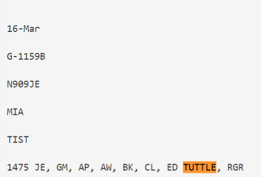 Just a few of his flight log appearances.