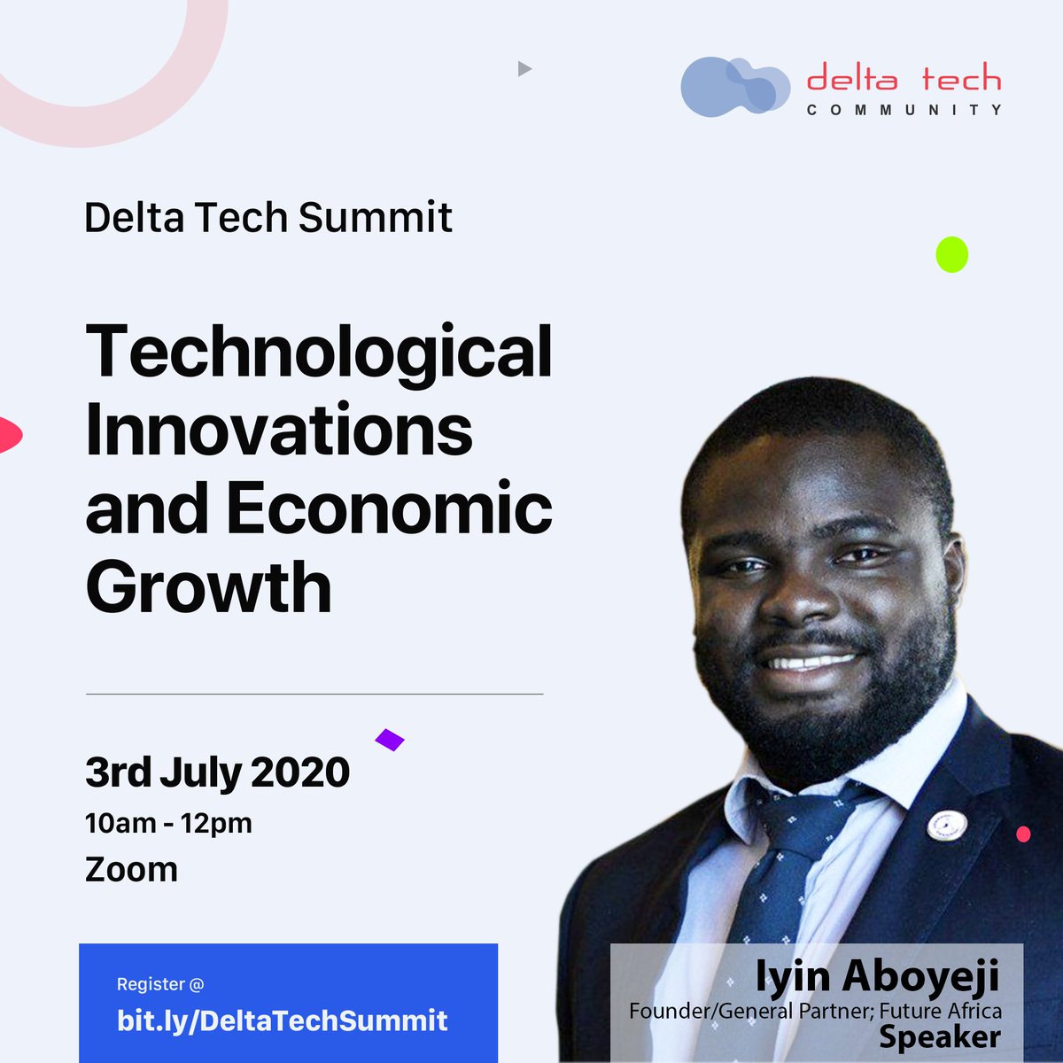 Delta Tech Community (@deltatechcomm) on Twitter photo Our next #DeltaTechSummit Speaker is @iaboyeji Founder/General Partner of <a href="/anafricanfuture/">Future Africa</a>. E is an entrepreneur in the public interest. He is passionate about partnering with missionary talent and capital to build an African future.
Go to bit.ly/DeltaTechSummit to hear E speak Our next #DeltaTechSummit Speaker is @iaboyeji Founder/General Partner of <a href="/anafricanfuture/">Future Africa</a>. E is an entrepreneur in the public interest. He is passionate about partnering with missionary talent and capital to build an African future.
Go to bit.ly/DeltaTechSummit to hear E speak