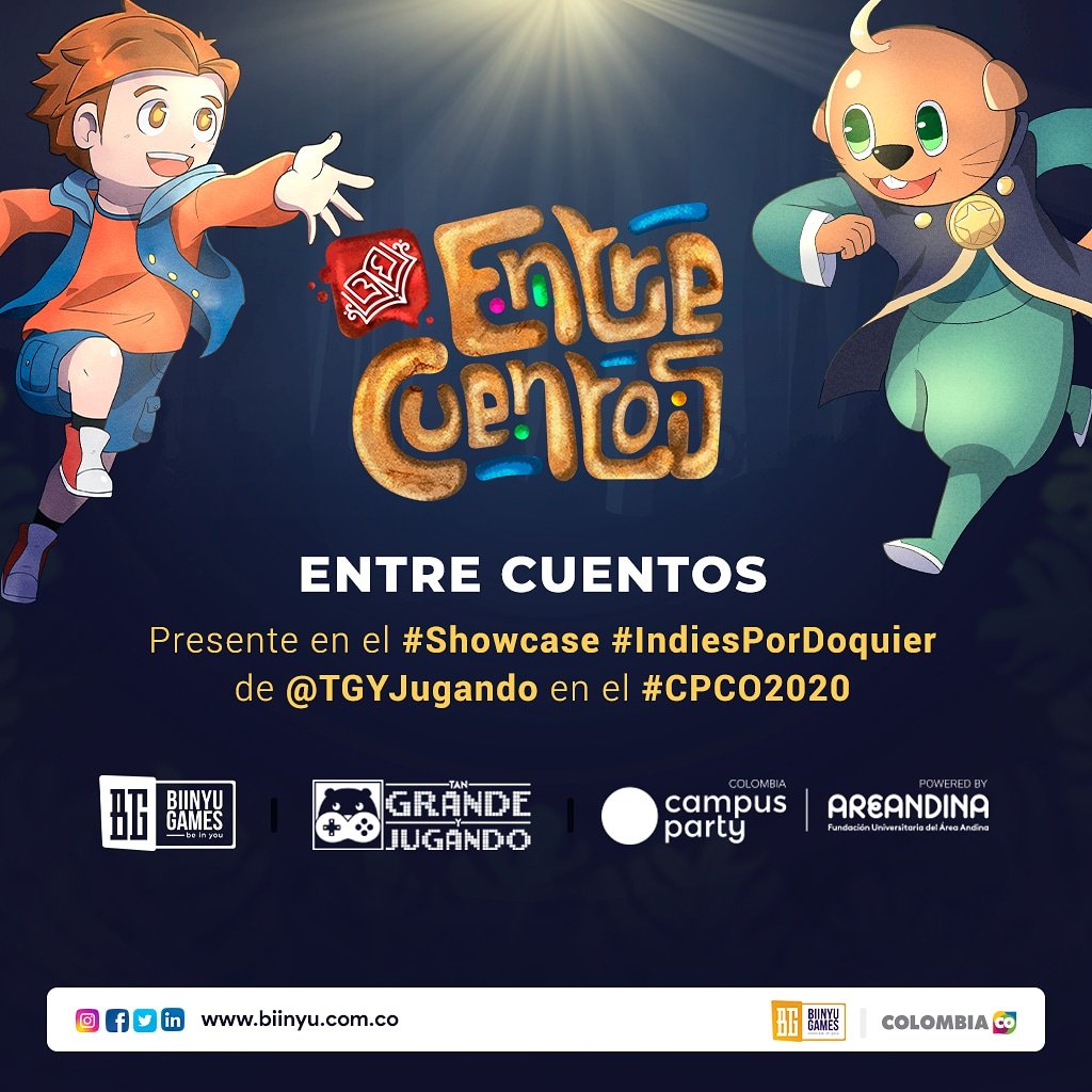 Biinyu (@biinyu) on Twitter photo ¡Agendate!
Estaremos mostrando Entre Cuentos en el showcase de videojuegos indie organizado por @tgyjugando en el <a href="/campuspartyco/">CampusParty Colombia</a> que se llevará acabo de manera virtual desde el 9 al 11 de Julio.
Disfrútalo y cuéntale a tus amigos para que no se pierdan esta gran oportunidad! ¡Agendate!
Estaremos mostrando Entre Cuentos en el showcase de videojuegos indie organizado por @tgyjugando en el <a href="/campuspartyco/">CampusParty Colombia</a> que se llevará acabo de manera virtual desde el 9 al 11 de Julio.
Disfrútalo y cuéntale a tus amigos para que no se pierdan esta gran oportunidad!