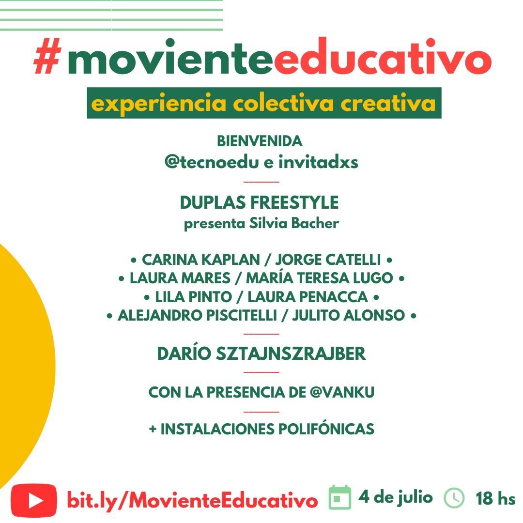 carinalion's tweet photo. #movienteeducativo es lo ++++ @tecnoeduUBA 
Gracias @laurapenacca @LauraTMares @piscitelli @lila_pinto @MTerelugo @julitoalonso  @sztajnszrajber  u más gente grosa que se suma desde todos los rincones del país y llega a otras orillas. ¿Te lo vas a perder? https://t.co/MpHXsgMTjh