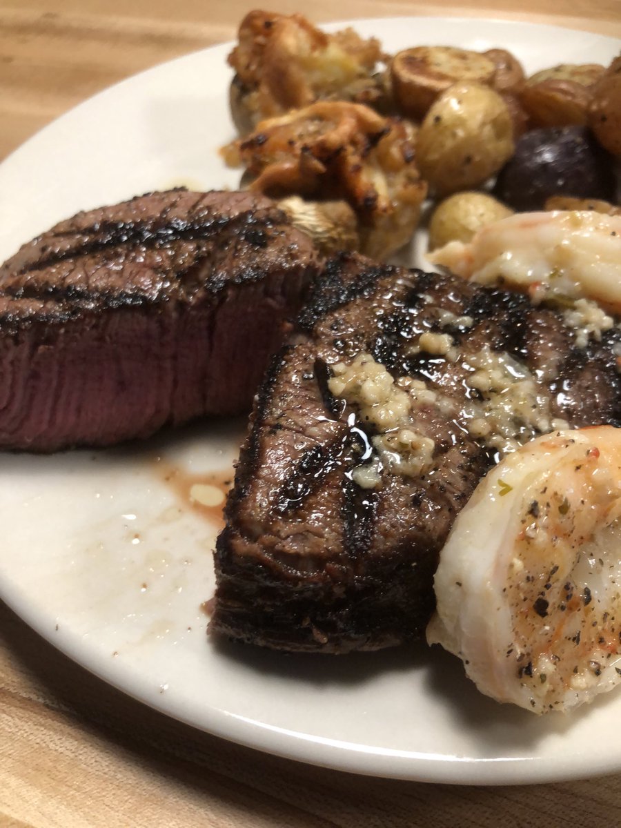 ⁦<a href="/CanadianBeef/">Canadian Beef</a>⁩ tenderloin medallion with shrimp and crispy potato side. Great Canada Day &amp; 15 year anniversary meal.