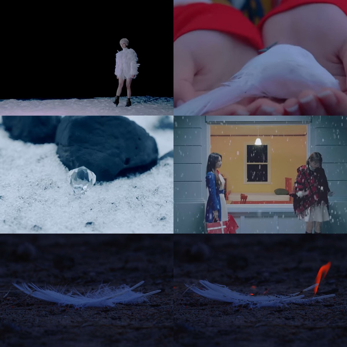 answer x so what ft. let me in pt. 2answer mv: mysterious man in white, snowlet me in mv location is covered in snow, theres also snow in heart attack mv, it's like whenever haseul is around, it's snowing? haseul's animal is a white bird, can be a messenger? (cont. on image)