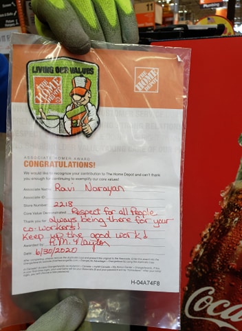 beckynaylor5's tweet photo. Ravi Narayan of Home Depot 2218 received a Homer Badge for being an outstanding Head Cashier!  Ravi dislikes having his picture taken, so we took one of Homer instead! 
@Greenthewick @tiffanydwhite @BryceHoffhines @HinckJ
@CampSweenScott @kear_tiffany @3006Chandra @luketurnerHD https://t.co/vj0hgTdbsh