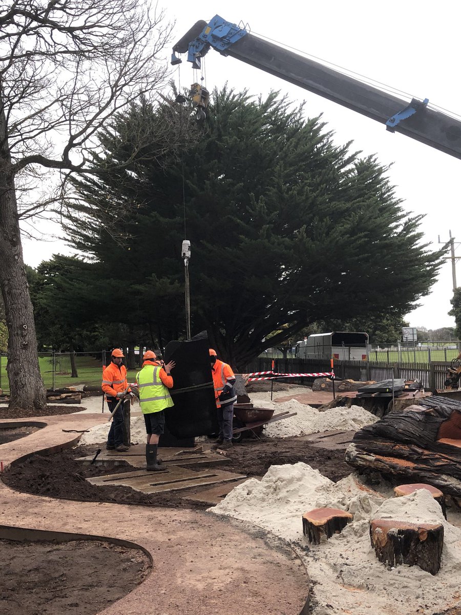 Bundogs's tweet photo. Bluestone shards got positioned today for the nature based play space - exciting times #warrnamboolbotanicgardens #bamstone #pickmyproject https://t.co/iS8o6qlAed