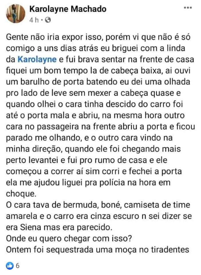 PESSOAL DE CAMPO GRANDE MS
n saiam de casa sozinhos e se possível nem saiam de casa, tem uns caras em um Siena prata sequestrando garotas e meninos também,,, aqui nas fotos tem as provas, dêem rt pra que todo mundo possa se informar e alertar o próximo, todo cuidado eh importante