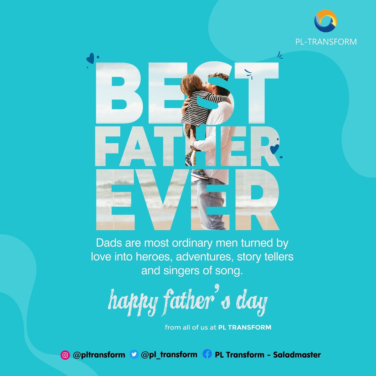 pl_transform's tweet image. Happy Fathers Day from all of us at Pl Transform. 

Enjoy this day and the years to come.

#FathersDay #fathersday2020 #pltransform #saladmaster