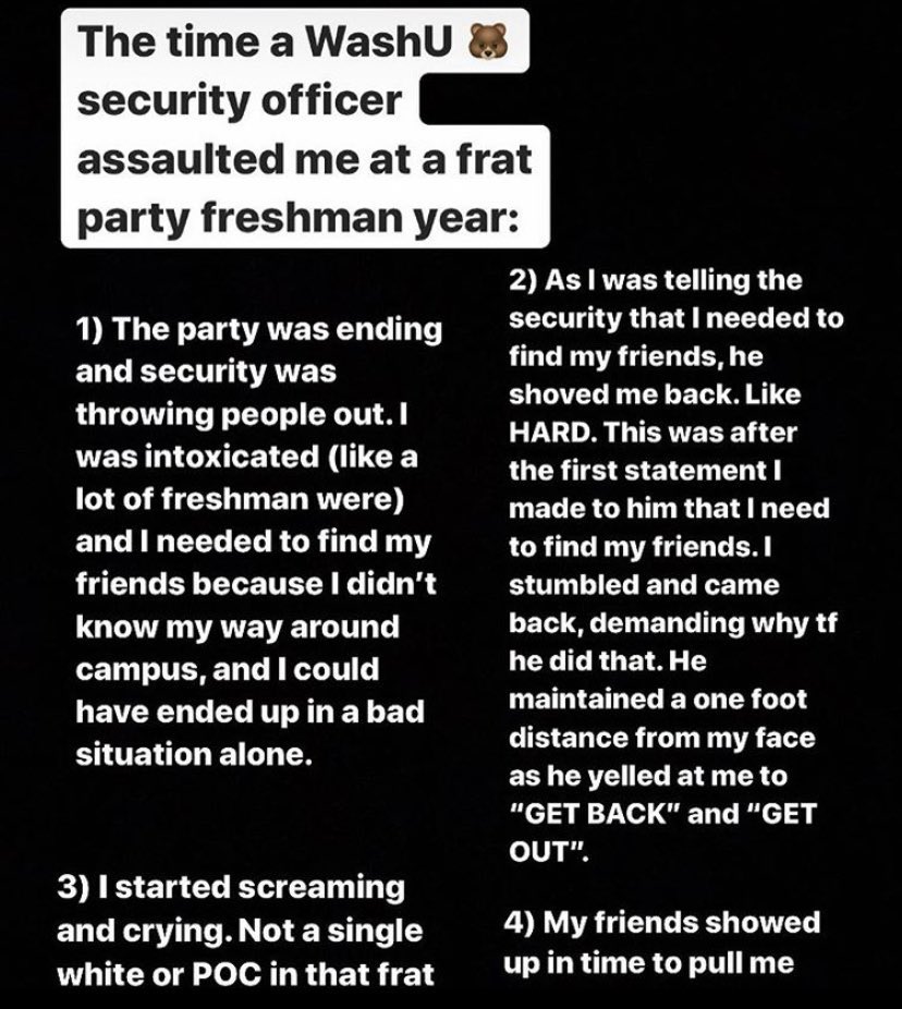 26) from another submission, this student was assaulted by a frat’s security officer and no one stood up to him or condoned his behavior