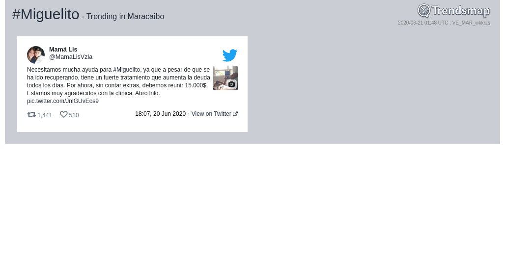 TrendsMaracaibo's tweet photo. #miguelito es ahora una tendencia en #Maracaibo

https://t.co/Y0xeF9nLYt https://t.co/8yCH4vkb4B