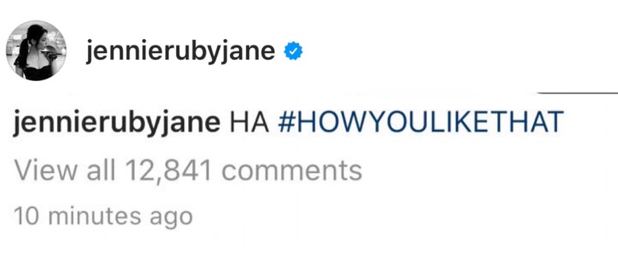 Sanashiiiiiiiii's tweet photo. Remember Jennie's caption 3 days ago?It's a spoiler to their new MV teaser that got released 1hour ago.
@ygent_official @ygofficialblink
#BLACKPINKCOMEBACK
#BLACKPINKISCOMING
#HowYouLikeThat #HowYouLikeThat_D6 #HowYouLikeThat #LISA #JENNIE #ROSE #JISOO https://t.co/hqVdM8fT9K